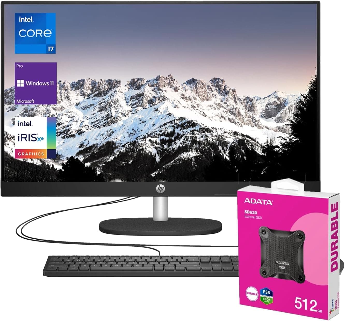 HP Business 27 13th i7 All in One Desktop Computer FHD Display 32GB RAM 1TB SSD IR Camera RJ-45 Wi-Fi 6 Wired KB & Mouse Windows 11 Pro Black with Adata 512 External SSD Bundle(Upgraded)