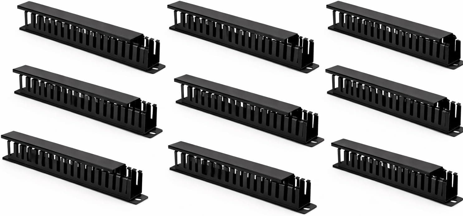 Cable Manager (9-Pack) 24 Slot Horizontal 1U 19 Inch Rack Mount Heavy Duty Metal Finger Duct Professional Rack Cable Management Panel Data Centre Server Room Office LAN Network Cabinet image 1