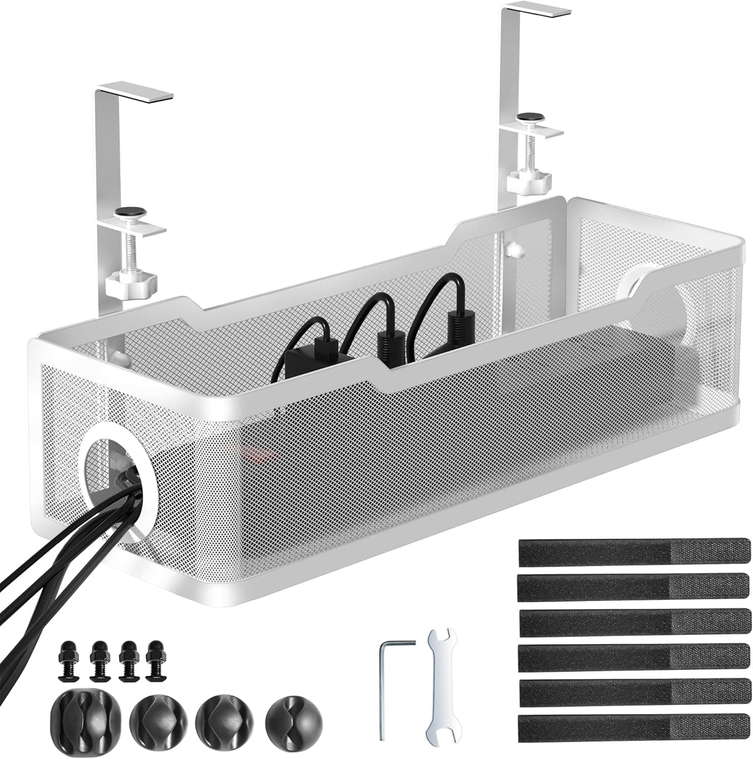 Cinati Under Desk Cable Management Tray White Cable Management Under Desk No Drill 15.7Cable Tray with Clamp for Desk Wire Management Desk Cable Management Box for Office Home No Damage to Desk image 1