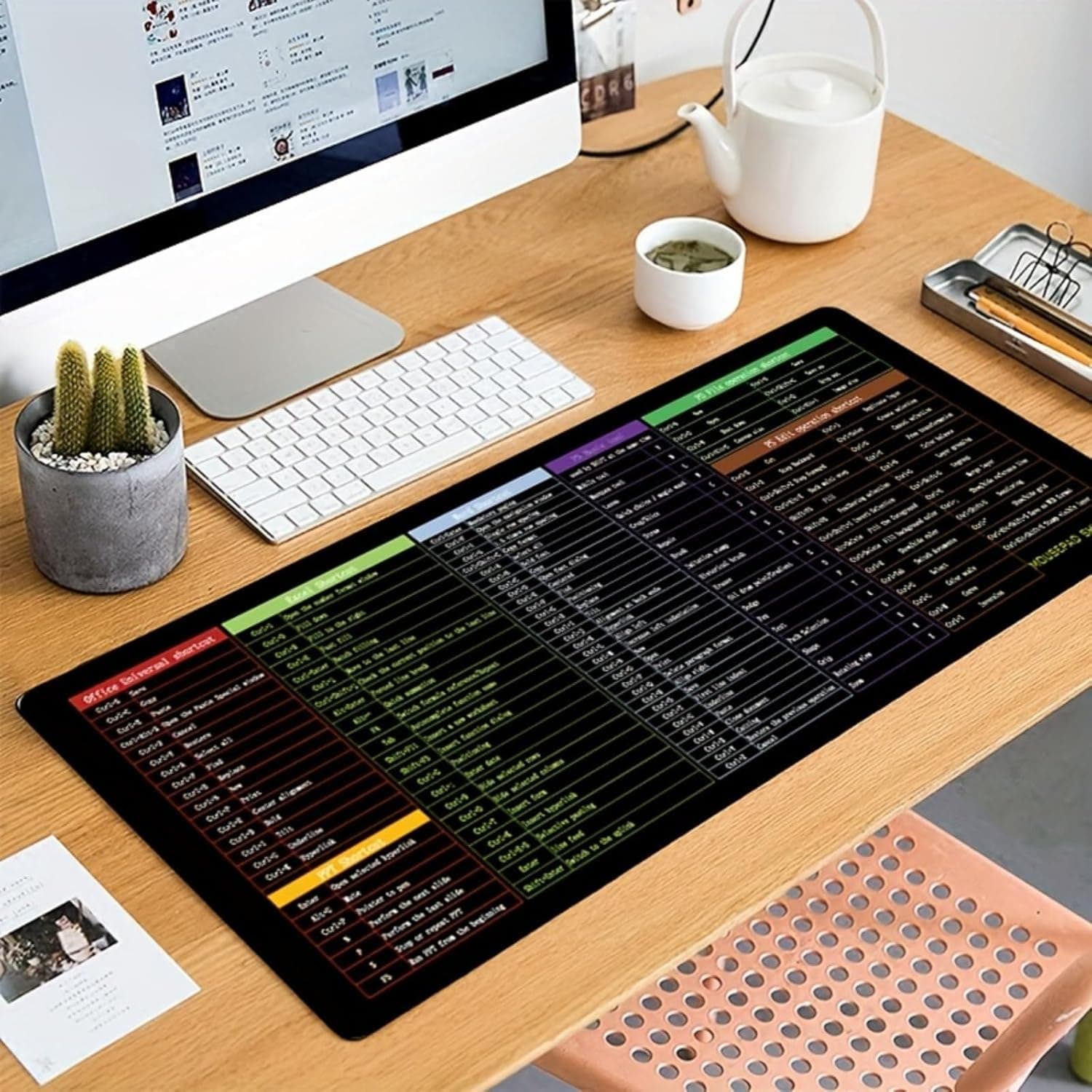 Excel Cheat Sheet Desk Pad Shortcut Keys Mouse Pad Gaming Mouse Pad Desk Accessories Waterproof Non Slip Large Computer Mat
