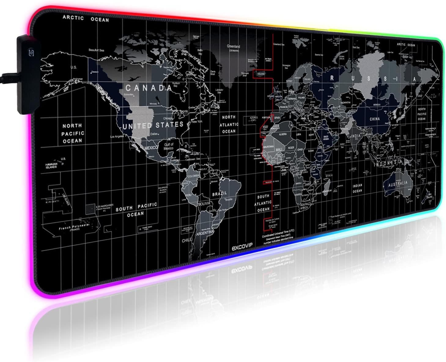 EXCOVIP Extended RGB Mouse Pad Mat 14 Modes Large Office Table Desk Mat 800 300mm Gaming Lighting Led Mousepad for PC Computer Keyboard Anti-Slip (RGB World) 8424