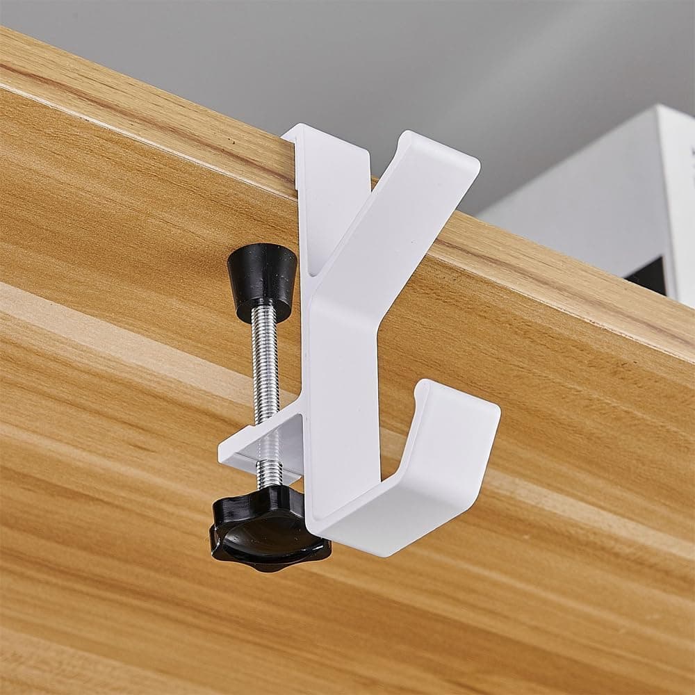 Headphone Stand Desk Edge Hanging Hook Portable Handbag Storage Decor Table For Computer Accessories Study Gaming Headset Office Cups And (Double Hook White)