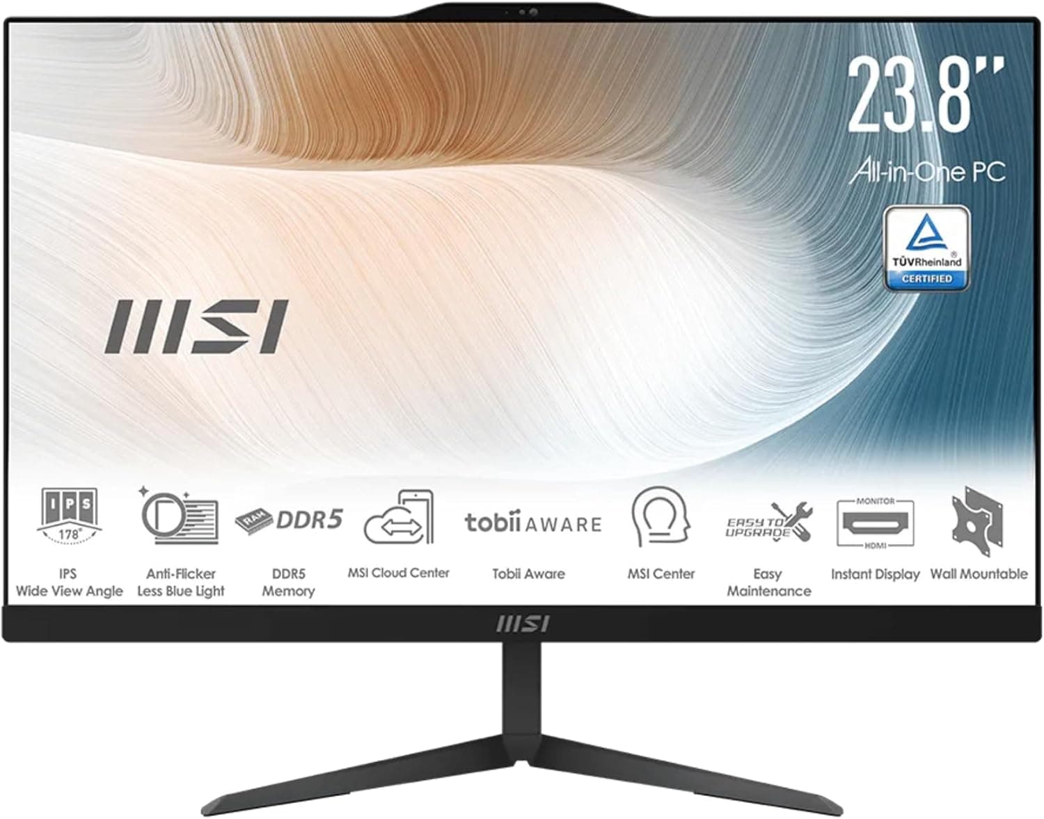 MSI Modern AM242 All in One Desktop, 23.8 FHD IPS Display Intel Core 5 120U 8GB DDR5 512GB NVMe SSD Intel® Iris® Xe Graphics WiFi 6E Built in Webcam & Speakers DOS Black
