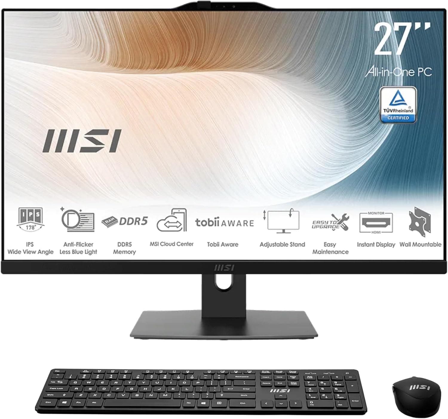 MSI Modern AM272P All in One Desktop 27 FHD Intel Core 7 150U 8GB DDR5 512GB NVMe SSD WiFi 6E DOS Black