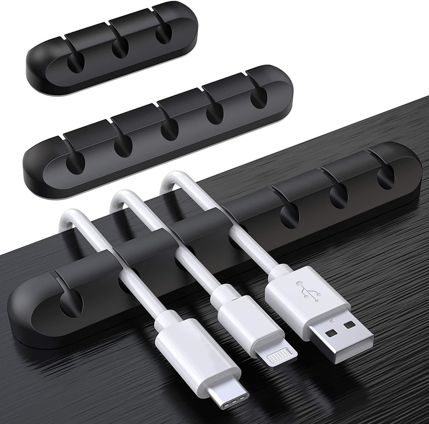 SOULWIT Cable Holder Clips, 3-Pack Cable Management Cord Organizer Clips Self Adhesive for Desktop USB Charging Cable Nightstand Power Cord Mouse Cable Wire PC Office Home Black
