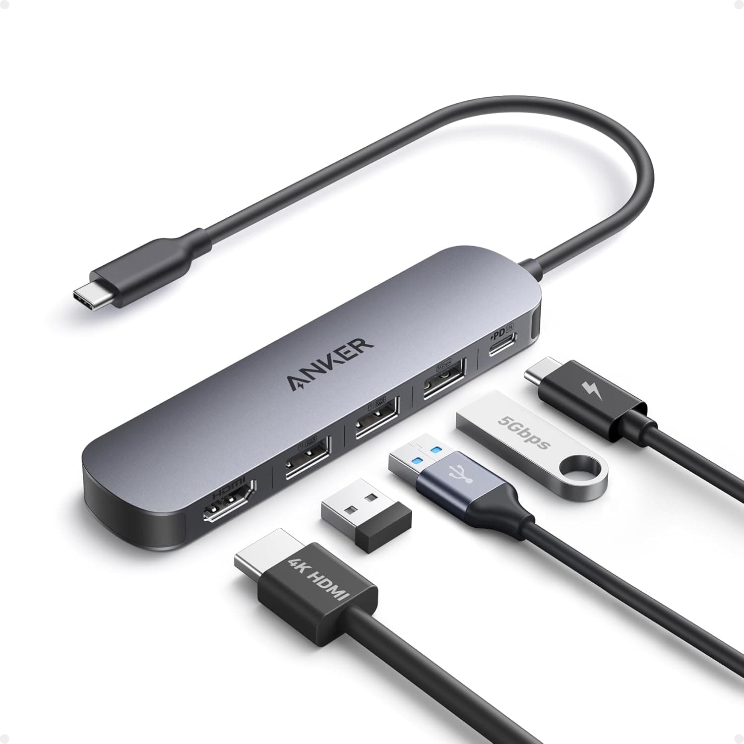 Anker USB C Hub (5-in-1) 4K@30Hz HDMI with 100W Max Power Delivery USB C and USB A Data Ports Compact and Stylish for MacBook Dell XPS and More (Charger Not Included) image 1