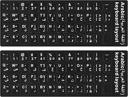 CaseBuy 2PCS Pack Arabic Keyboard Replacement Stickers Black Background With White Letters for Computer Laptop Notebook Desktop