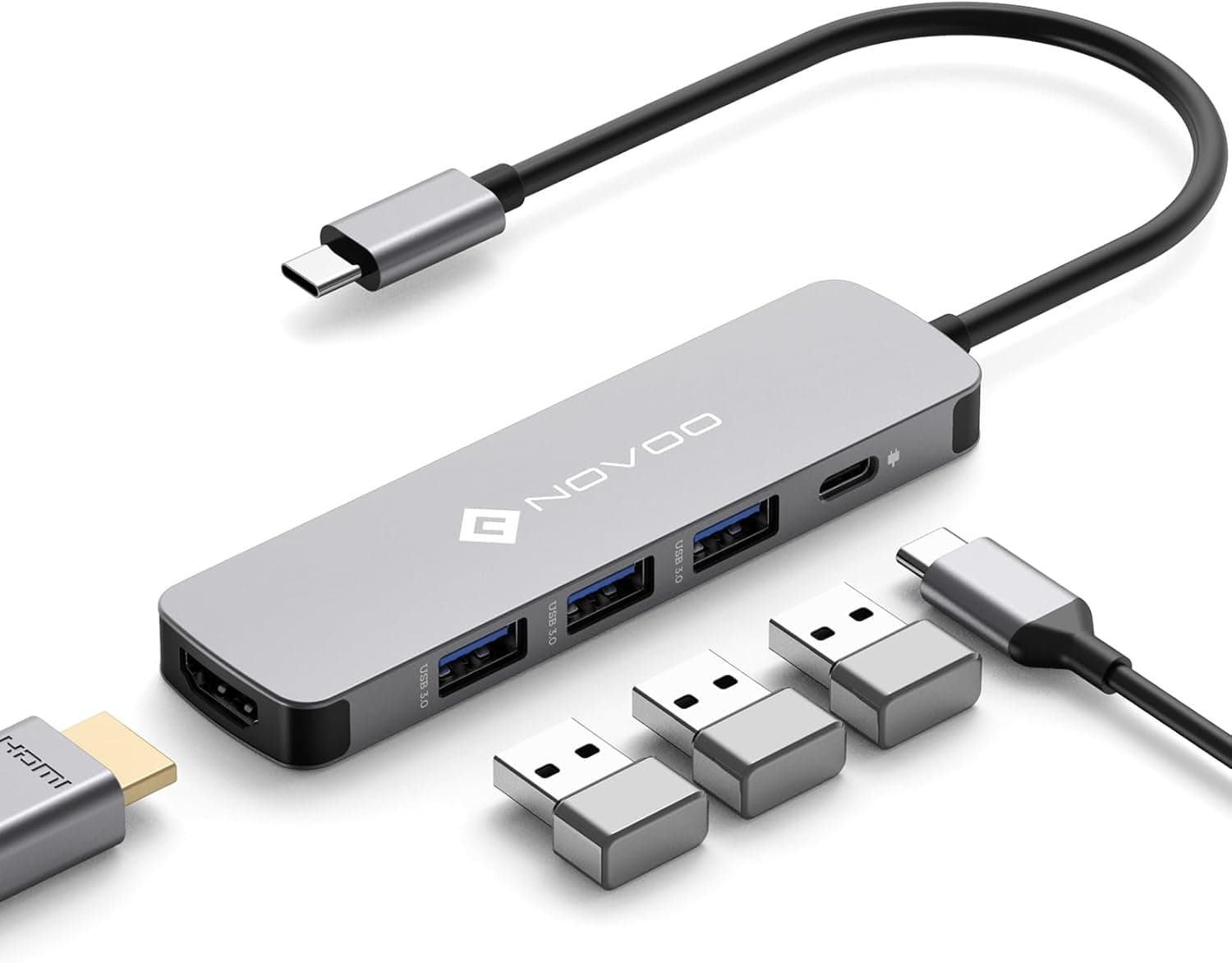 NOVOO Ultra Slim USB C Hub for MacBook Pro Air M1 M2 2020 5 in 1 USB C Adapter with 100W Power Delivery 4K UHD HDMI 3 High Speed USB 3.0 Ports Multiport Adapter for Lenovo Dell HP Acer Samsung image 1