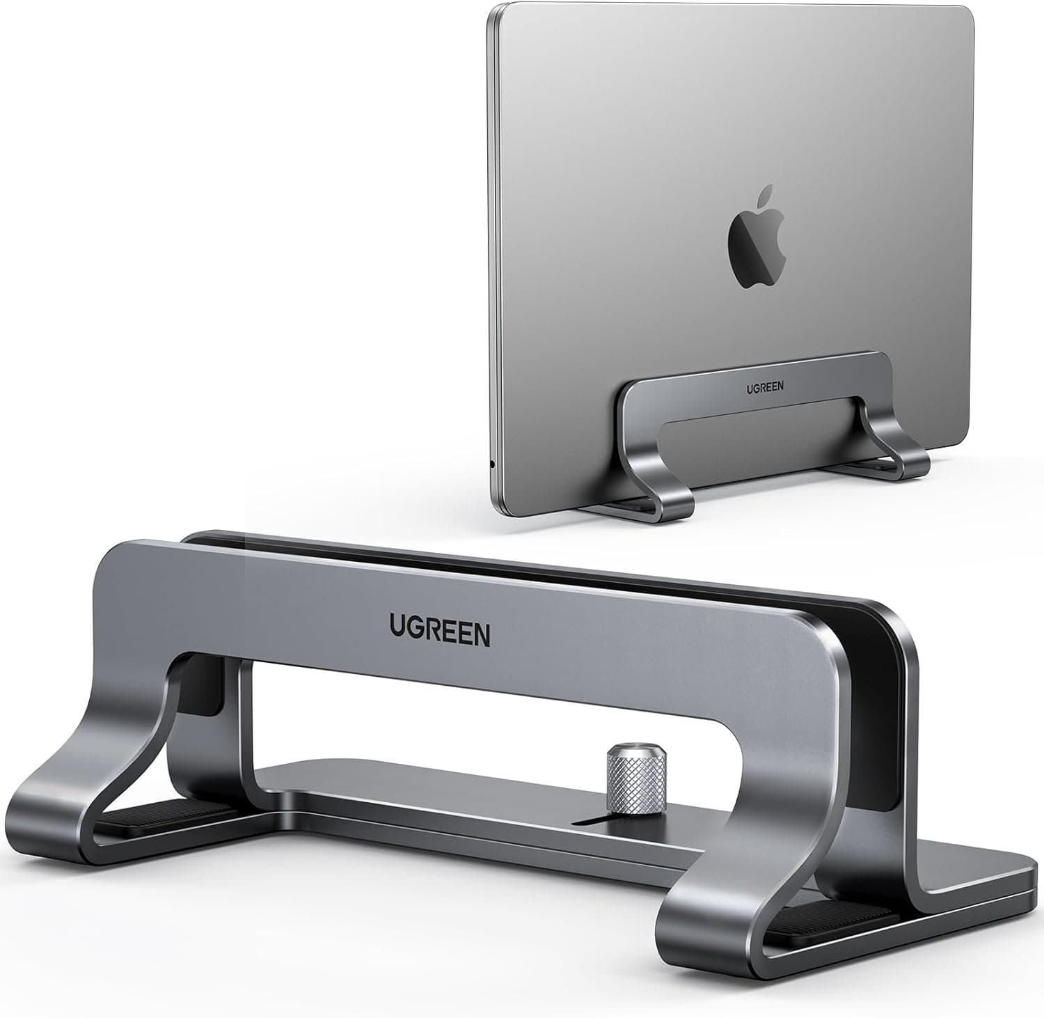 UGREEN Aluminum Vertical Laptop Stand Double Desktop Stand Holder with Adjustable Dock Space Saving Anti Slide Silicone Grips for All Tablet iPad MacBook Surface Samsung HP Dell Chrome Book Silver