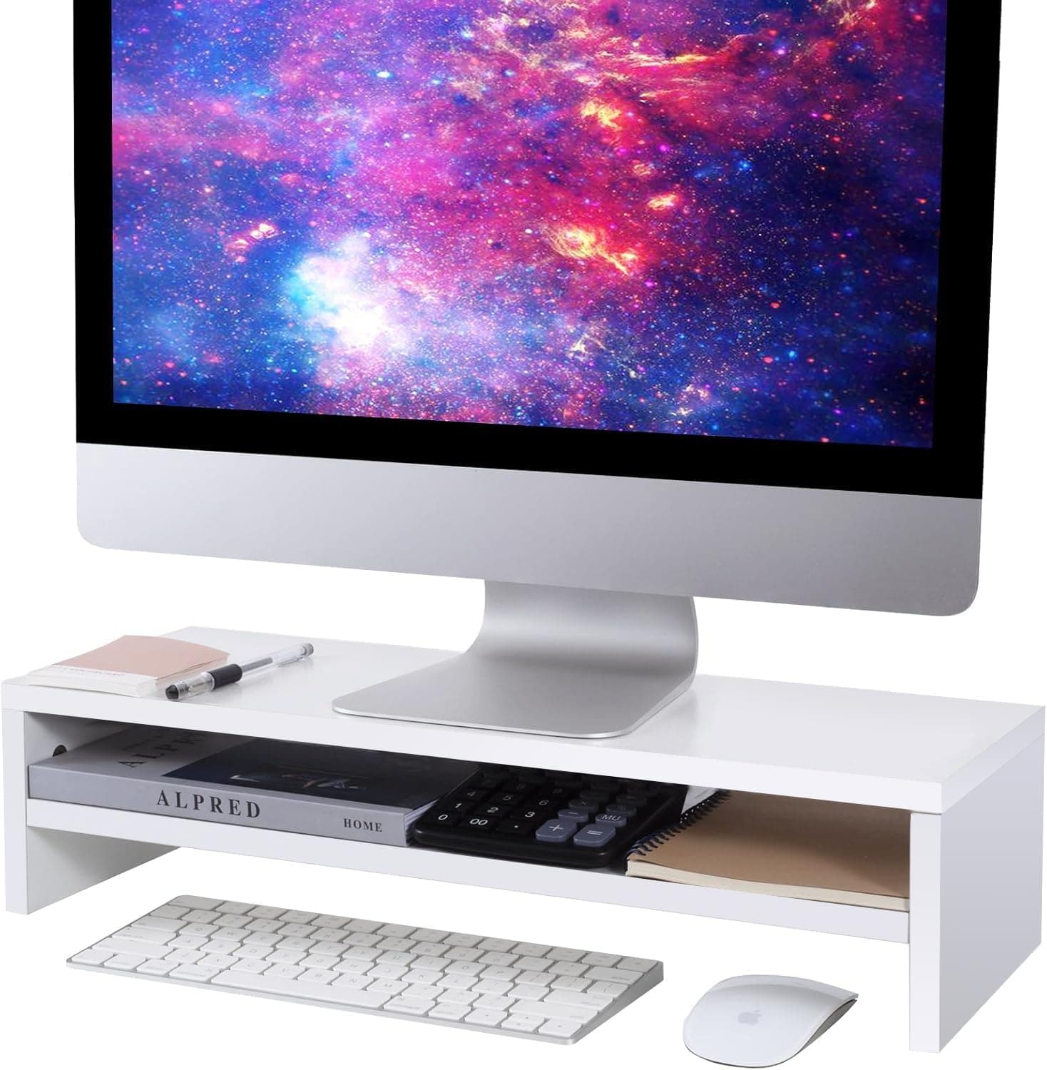 BEYGORM Monitor Stand Riser 2 Tiers Screen Stand for Laptop ComputerTVPCPrinter Multifunctional Desktop Organizer 216L 78 W 52 H (White)