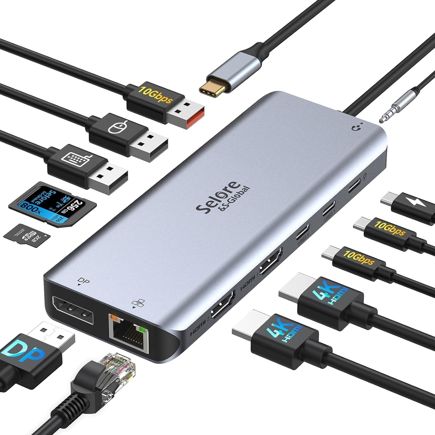 Selore USB C Laptop Docking Station Dual Monitor 13 in 1 USB C Hub Adapter Docking Station 3 Monitors with 4K DP 4K HDMI PD RJ45 Ethernet USB 3.1&2.0 port SD TF Audio Compatible for MacBook Dell HP