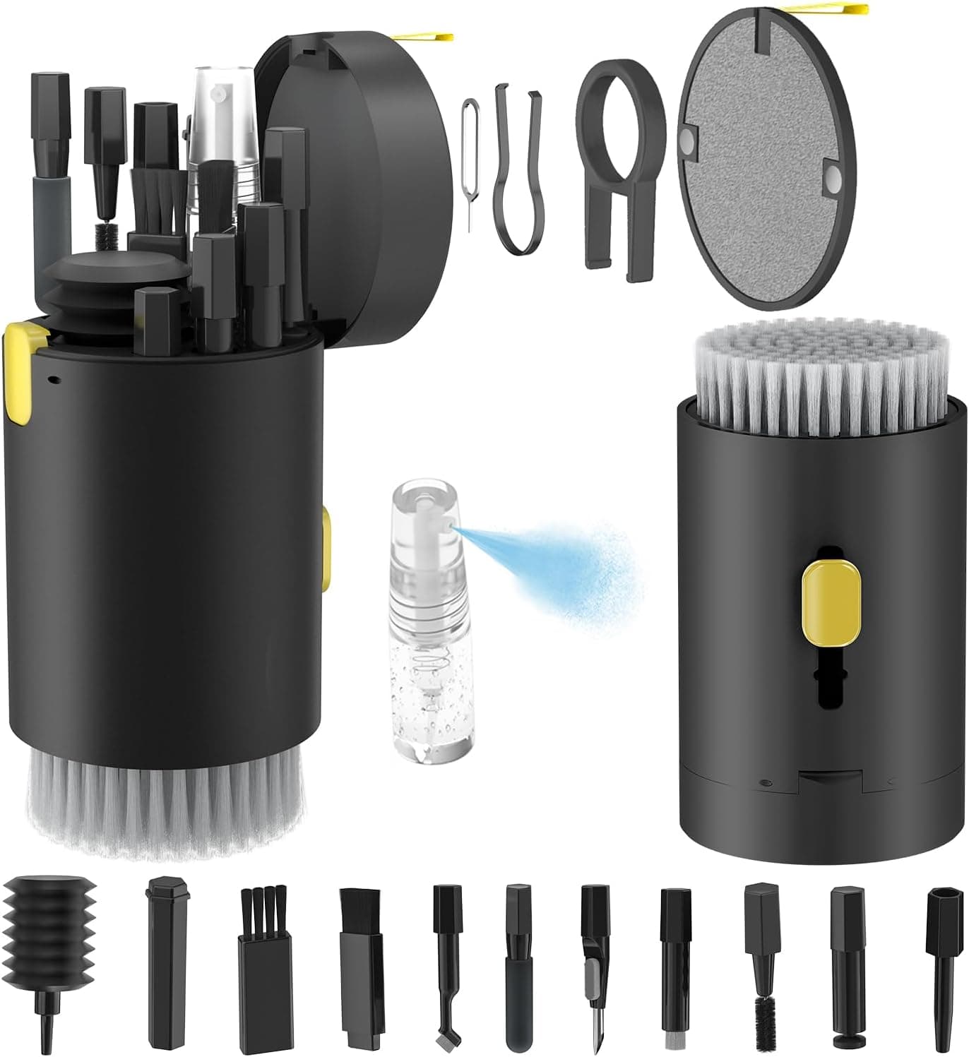 Tounee Keyboard Cleaner Kit with Retractable Big Brush Portable 20 in 1 Multi Tool Kit for Phones Tablet Computer PC Monitor TV Camera Lens with 2.5m Mist Spray