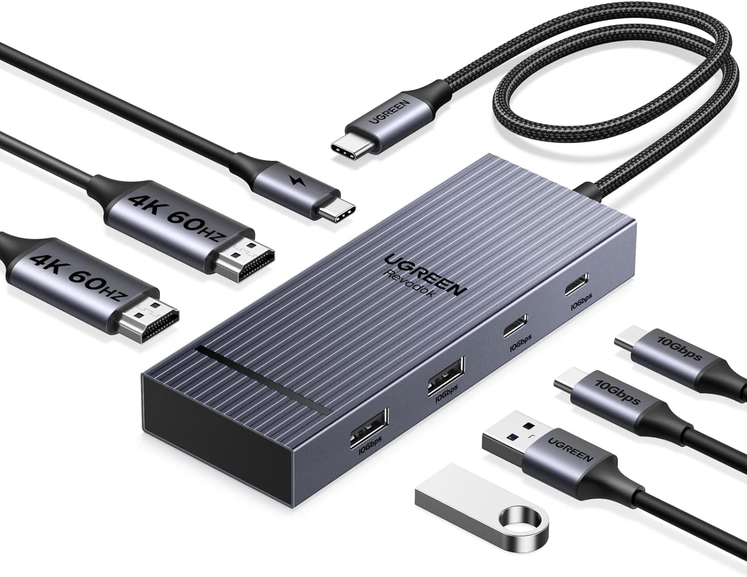 UGREEN Revodock Pro 207 7 in 1 USB C Docking Station Dual 4k HDMI Monitor USB Hub with 2 HDMI 4K@60Hz 10Gbps PD 100W Type C Dock for iPhone 17 MacBook Air Pro M1,M2 M3 iPad Dell XPS